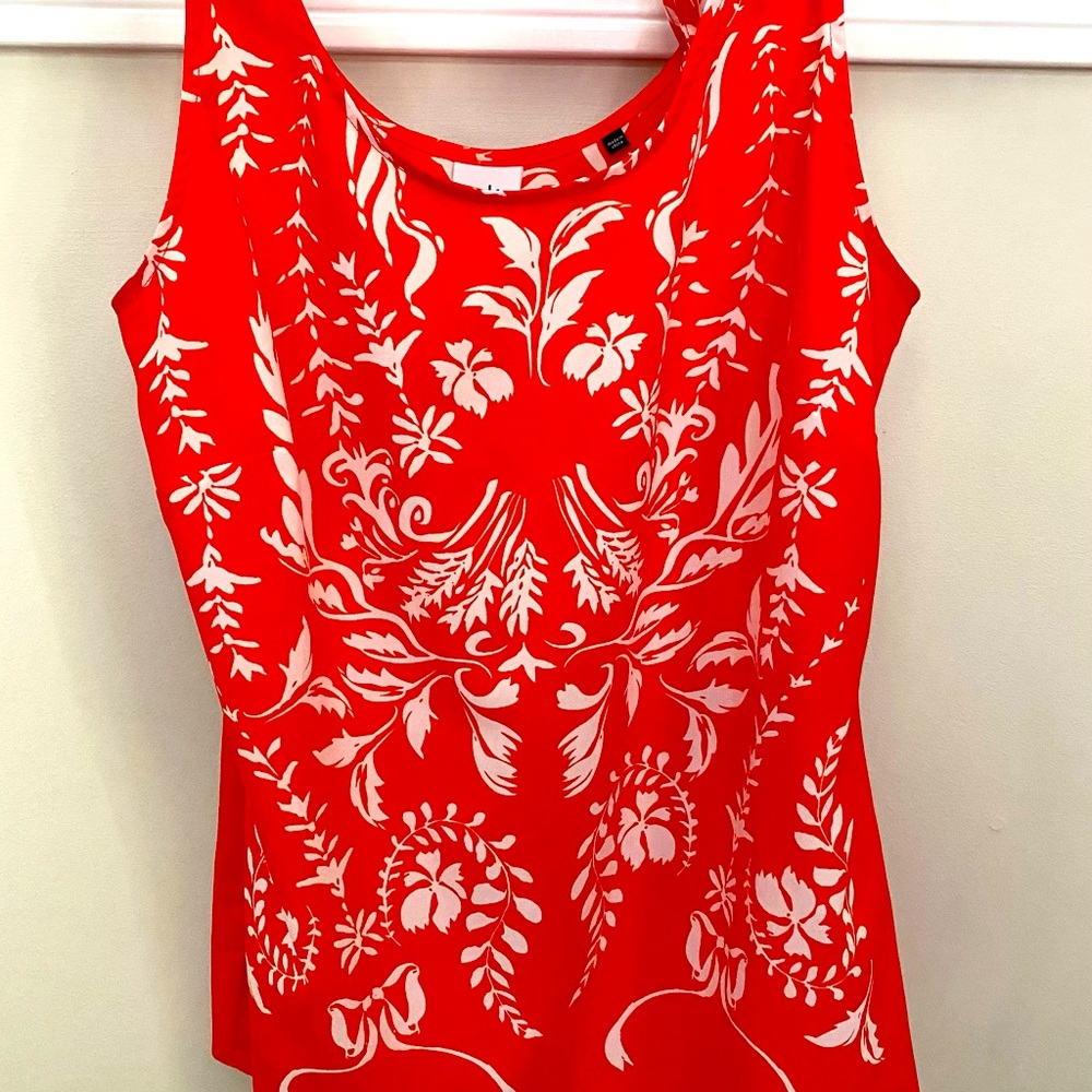 CAbi bright coral and white tie-shoulder  blouse